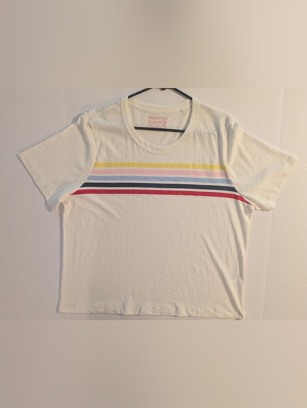 Faherty Women's White T-Shirt w/ Multicolor Horizontal Stripes-